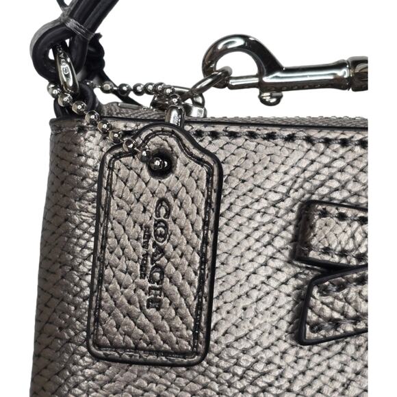 Coach Turnlock Bow Corner Zip Wristlet Gunmetal Silver Patent Leather - Picture 5 of 11